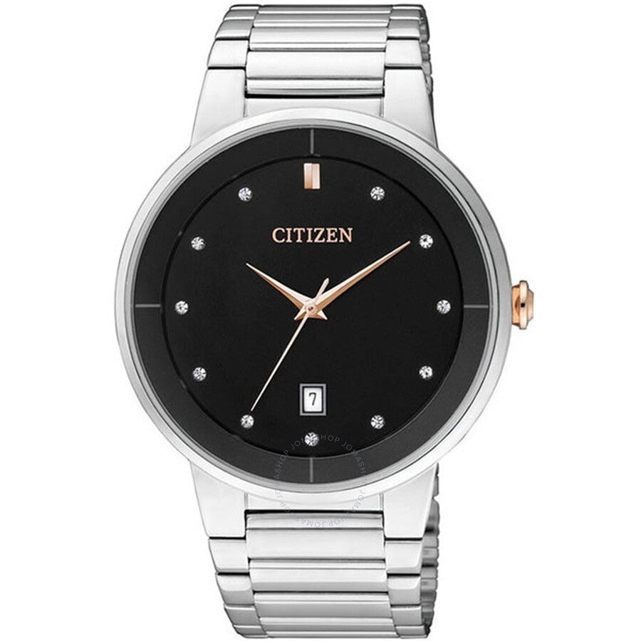Citizen Quartz Crystal Black Dial Stainless Steel Men's Watch BI5014-58E - The Watches Men & Co
