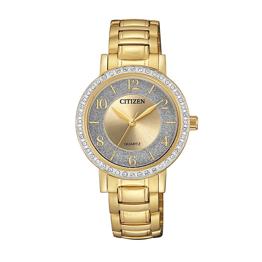 Citizen Quartz Crystal Gold Centered Dial Ladies Watch EL3042-50P - The Watches Men & Co