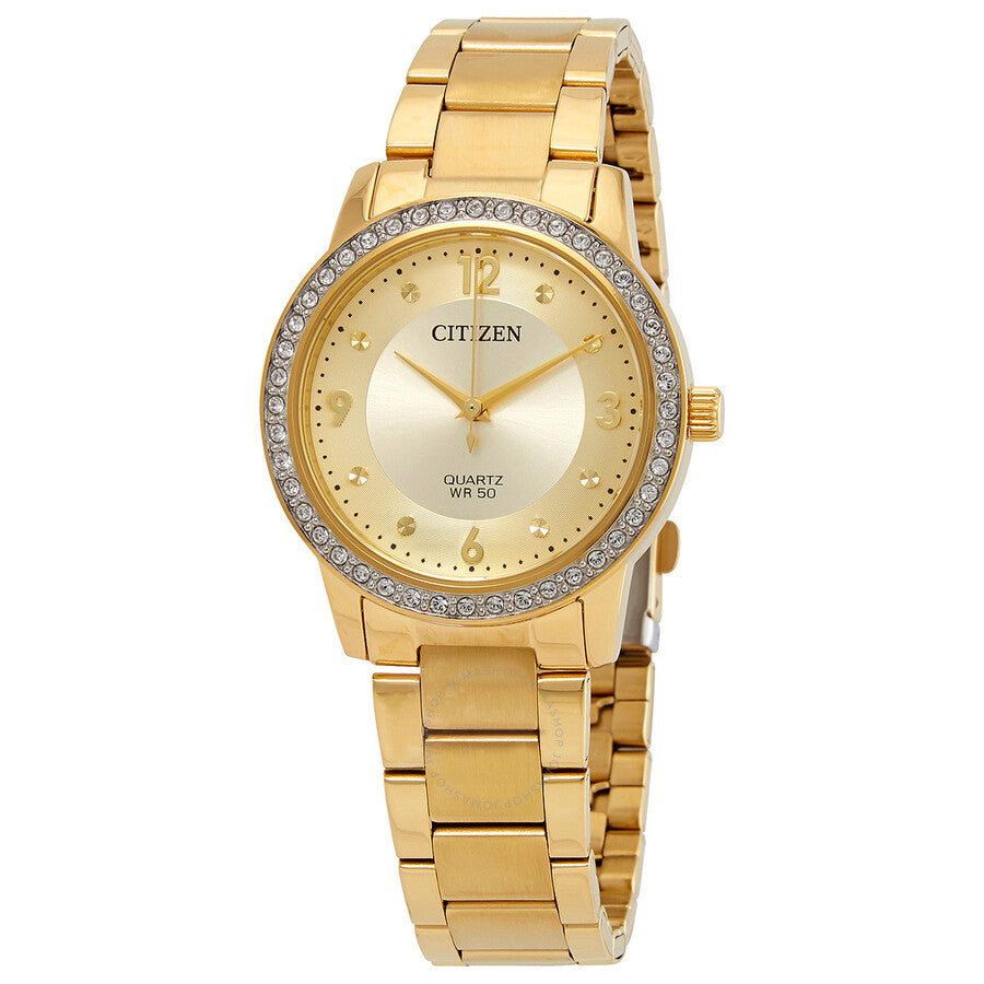 Citizen Quartz Crystal Gold Dial Ladies Watch EL3092-86P - The Watches Men & Co