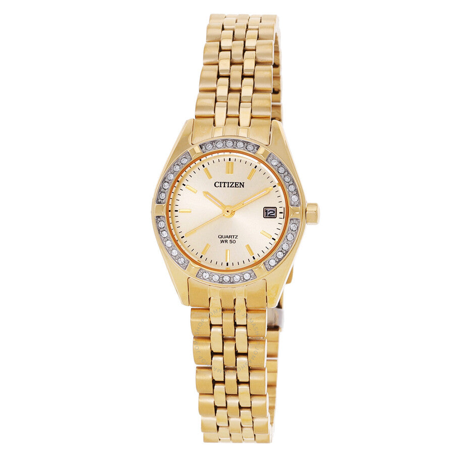 Citizen Quartz Crystal Gold Dial Ladies Watch EU6062-50P - The Watches Men & Co