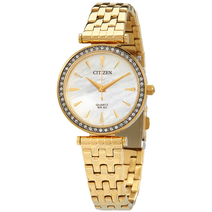 Citizen Quartz Crystal Mother of Pearl Dial Gold-tone Ladies Watch ER0212-50Y - The Watches Men & Co