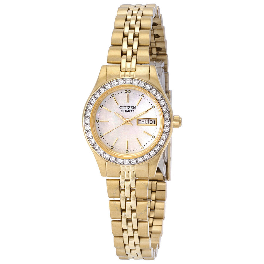 Citizen Quartz Crystal White Mother of Pearl Dial Ladies Watch EQ0532-55D - The Watches Men & Co
