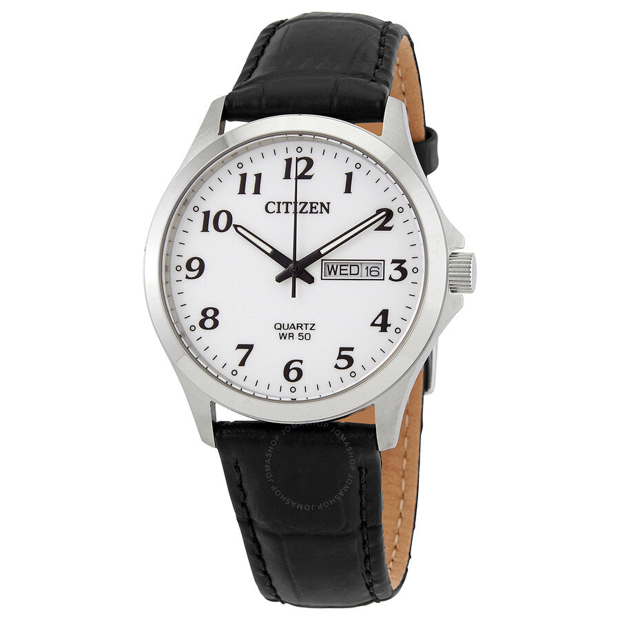 Citizen Quartz White Dial Black Leather Men's Watch BF5000-01A - The Watches Men & Co