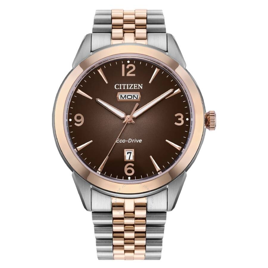Citizen Rolan Eco-Drive Brown Dial Two-Tone Men's Watch AW0156-57X - The Watches Men & Co
