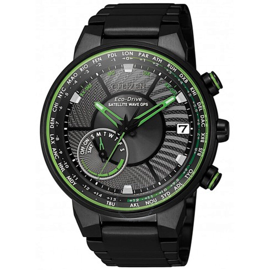 Citizen Satellite Wave Perpetual World Time Black Dial Men's Watch CC3075-80E - The Watches Men & Co