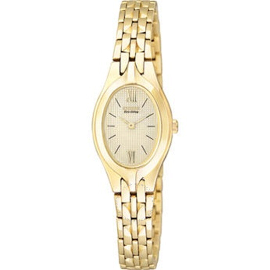 Citizen Sihouette Ladies Eco Drive Champagne Dial Gold-tone Watch EW9682-56P - The Watches Men & Co