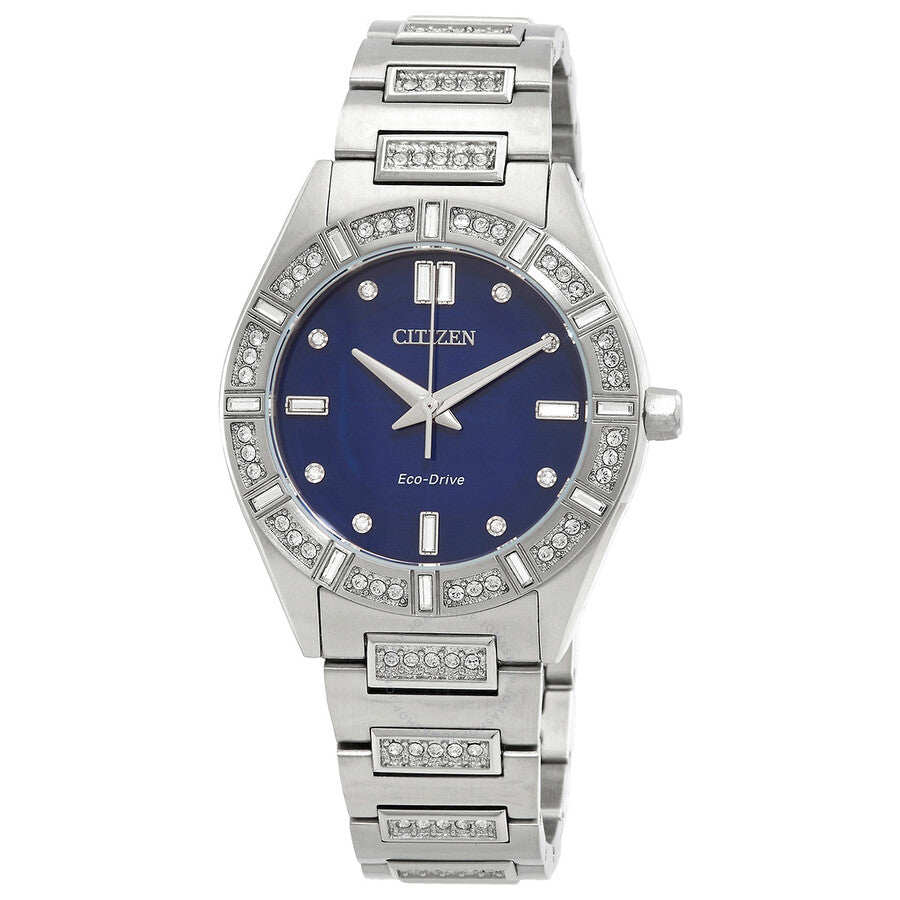 Citizen Silhouette Crystal Eco-Drive Blue Dial Ladies Watch EM1020-57L - The Watches Men & Co