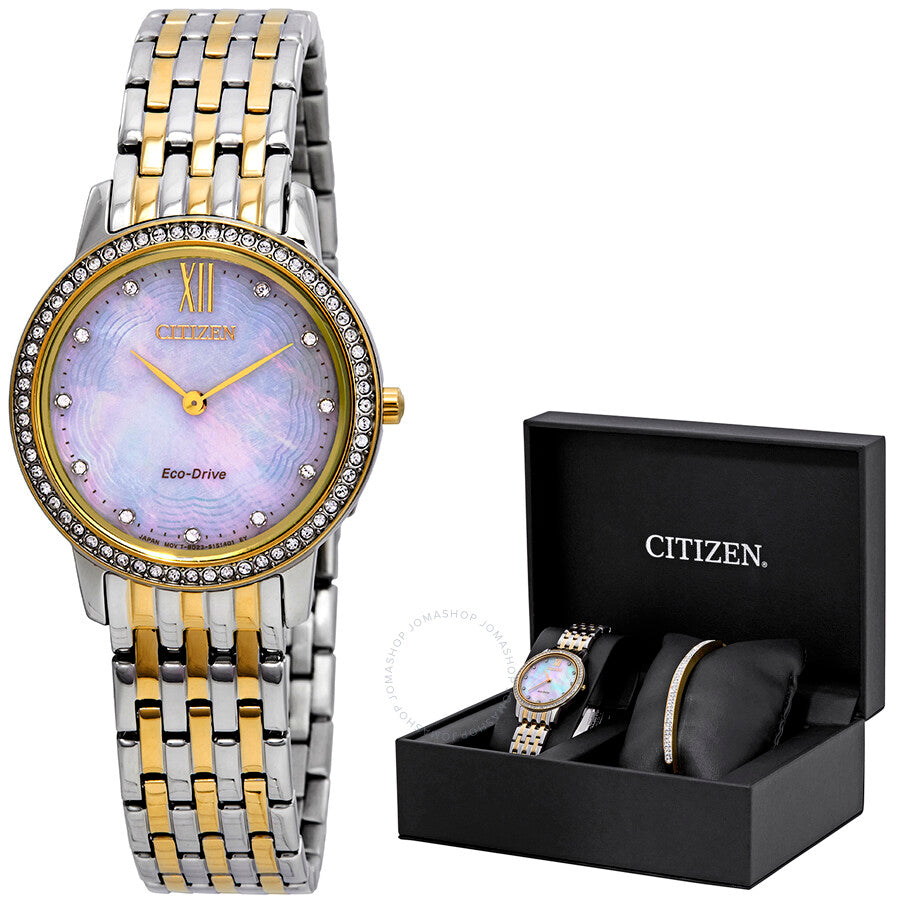 Citizen Silhouette Crystal White Mother of Pearl Dial Ladies Watch EX1484-65D - The Watches Men & Co