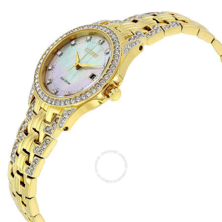 Citizen Silhouette Eco-Drive Crystal Mother of Pearl Dial Gold-Tone Ladies Watch EW1222-84D