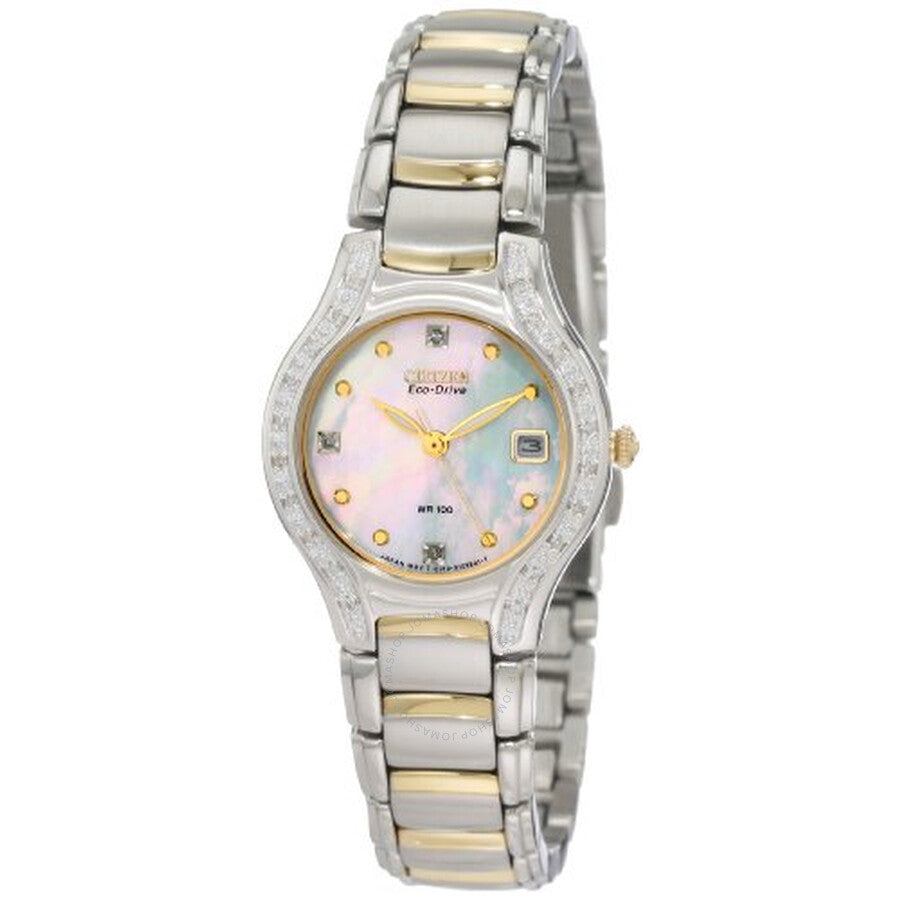 Citizen Silhouette Eco-Drive Diamond Mother of Pearl Dial Two-Tone Ladies Watch EW0974-50D - The Watches Men & Co