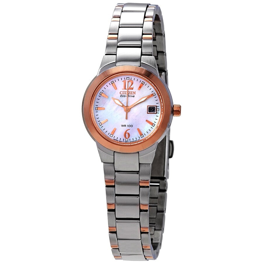 Citizen Silhouette Eco-Drive Mother of Pearl Dial Two-Tone Stainless Steel Ladies Watch EW1676-52D - The Watches Men & Co