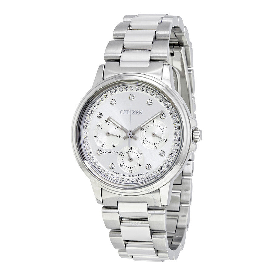 Reloj Citizen Silhouette Eco-Drive multifunción con esfera plateada para mujer FD2040-57A