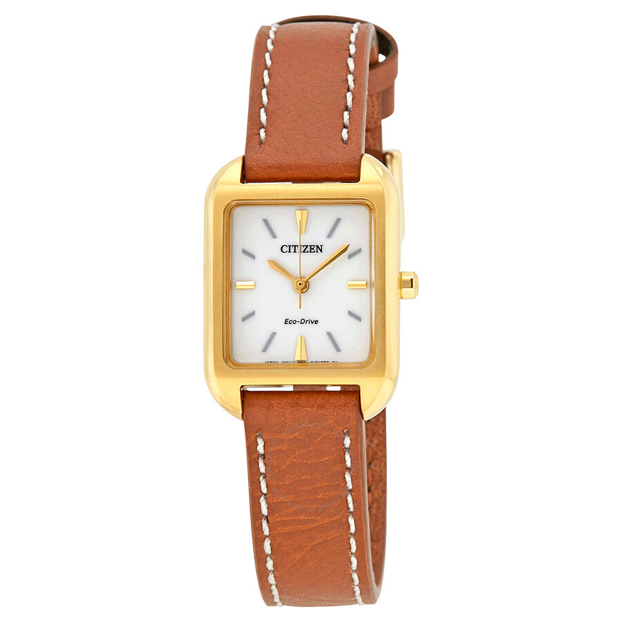 Citizen Silhouette Eco-Drive White Dial Brown Leather Ladies Watch EM0492-02A