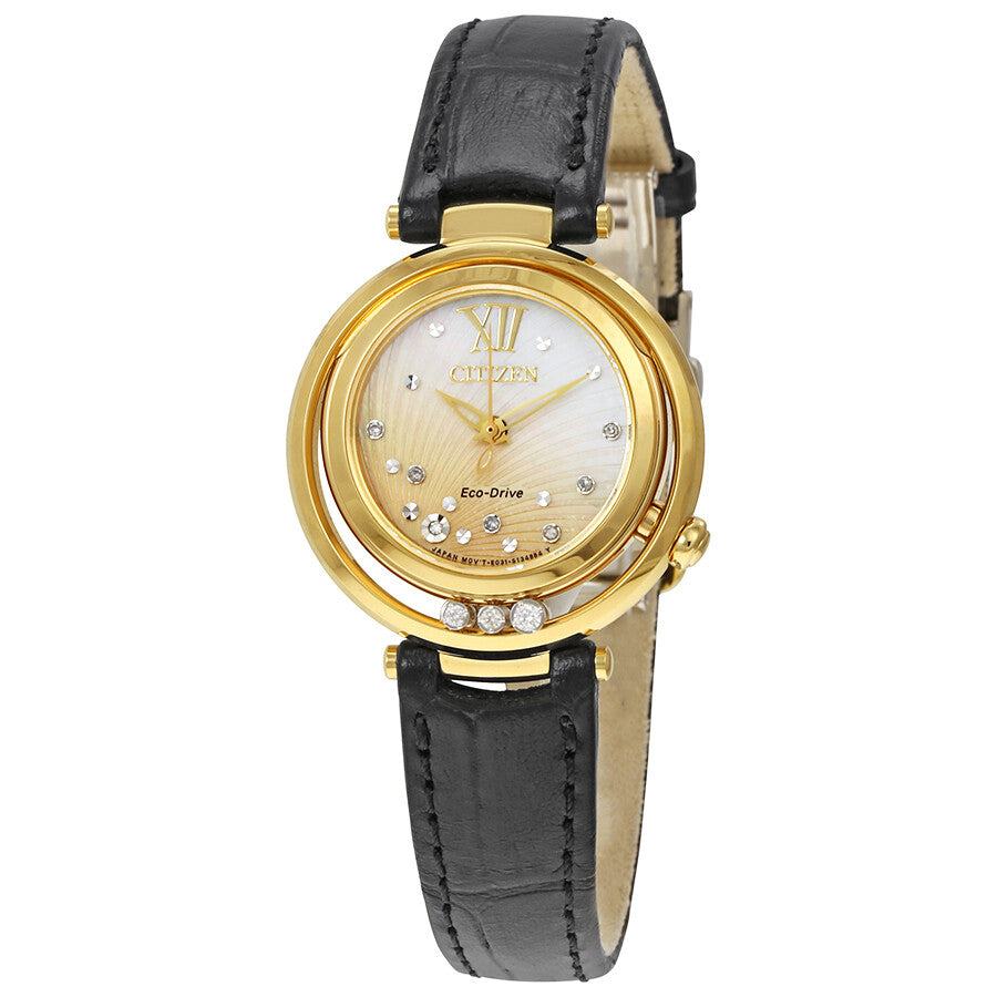 Citizen Sunrise Eco-Drive Diamante Negro Correa de cuero Reloj para mujer CZ EM0322-02Y
