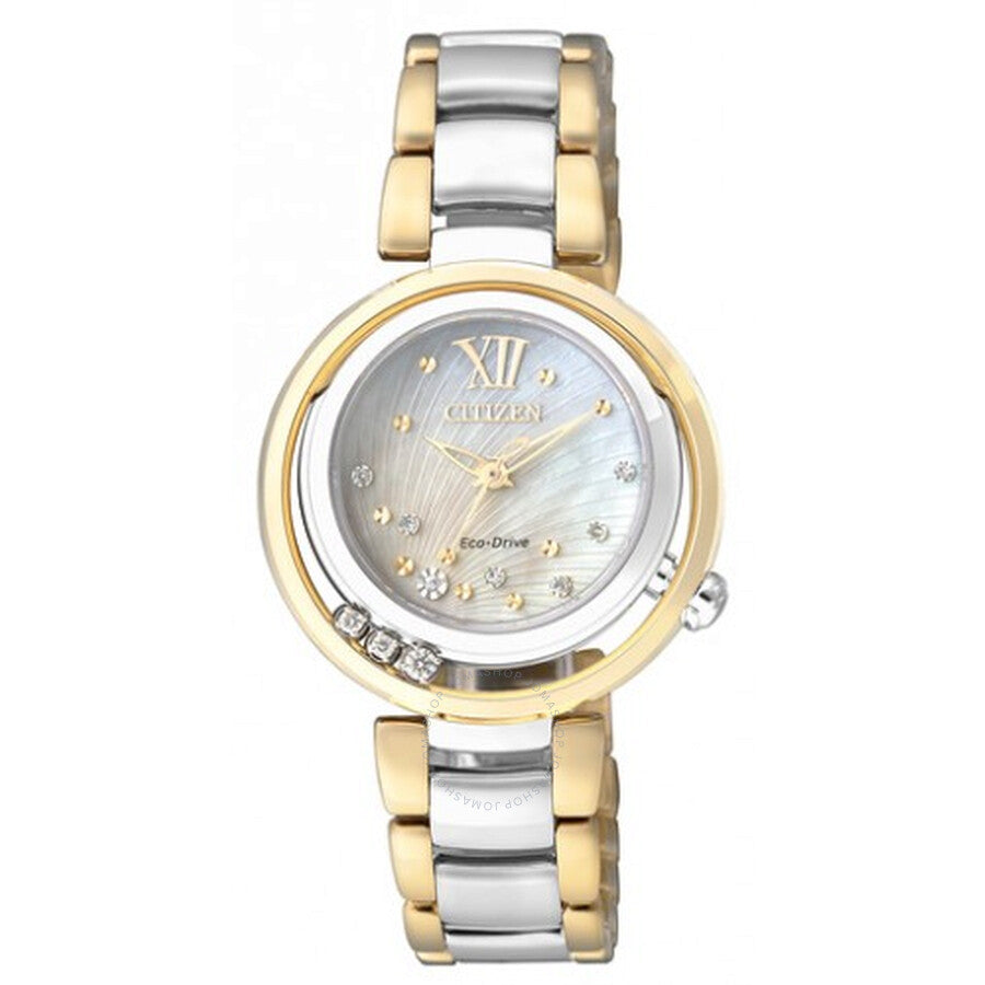 Citizen Sunrise Eco-Drive Mother of Pearl Two-Tone Stainless Steel Ladies Watch EM0324-58D - The Watches Men & Co