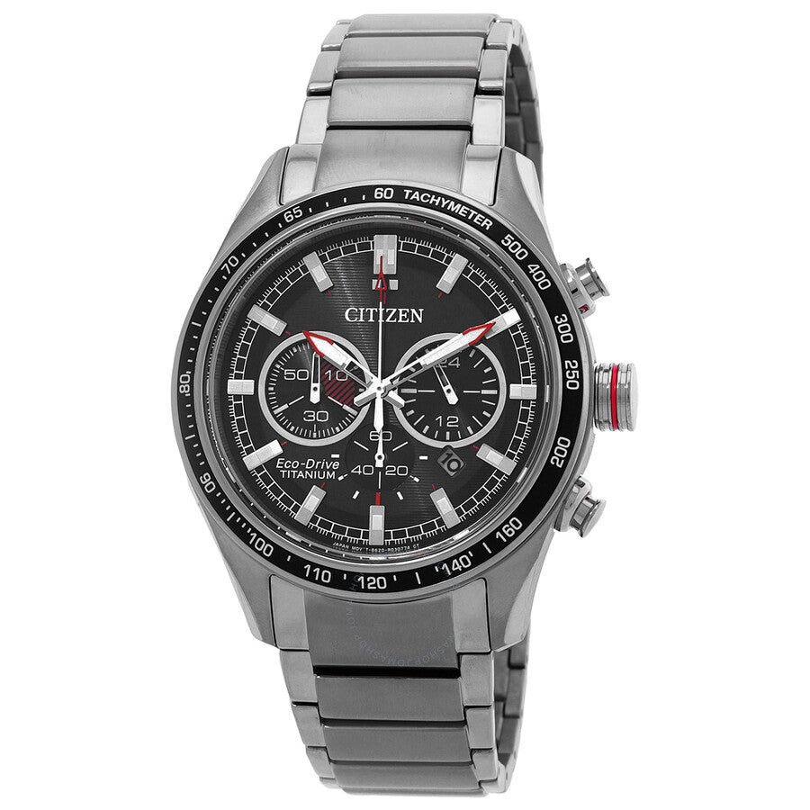 Citizen Super Titanium Eco-Drive Chronograph Black Dial Men's Watch CA4491-82E - The Watches Men & Co