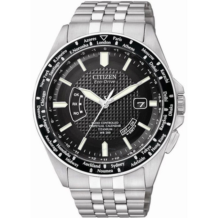 Citizen World Perpetual Black Dial Titanium Men's Watch CB0030-56E