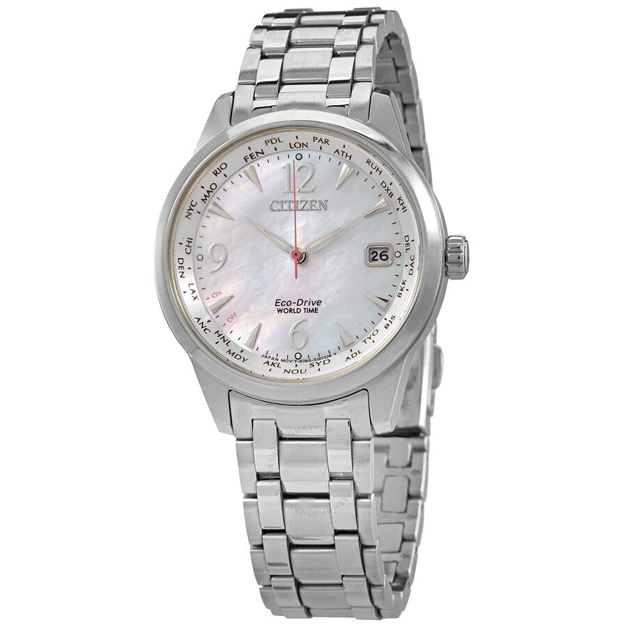 Citizen World Time Mother of Pearl Dial Ladies Watch FC8001-87D - The Watches Men & Co