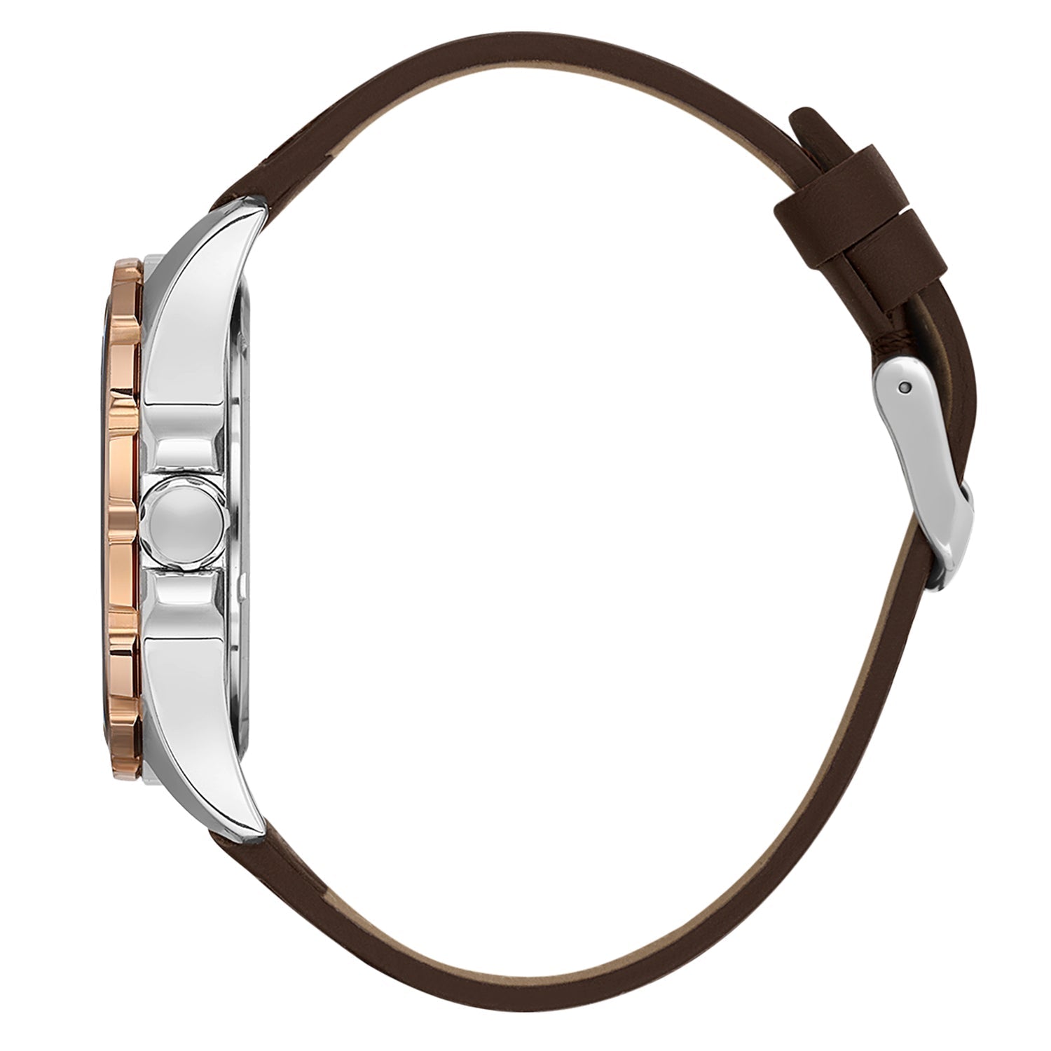 Daniel Klein Premium Date Window Grey Dial Brown Genuine Leather Strap Two Tone Watch - DK.1.13653-3
