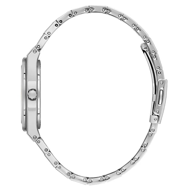 Silver stainless steel bracelet strap with fold-over clasp and link design