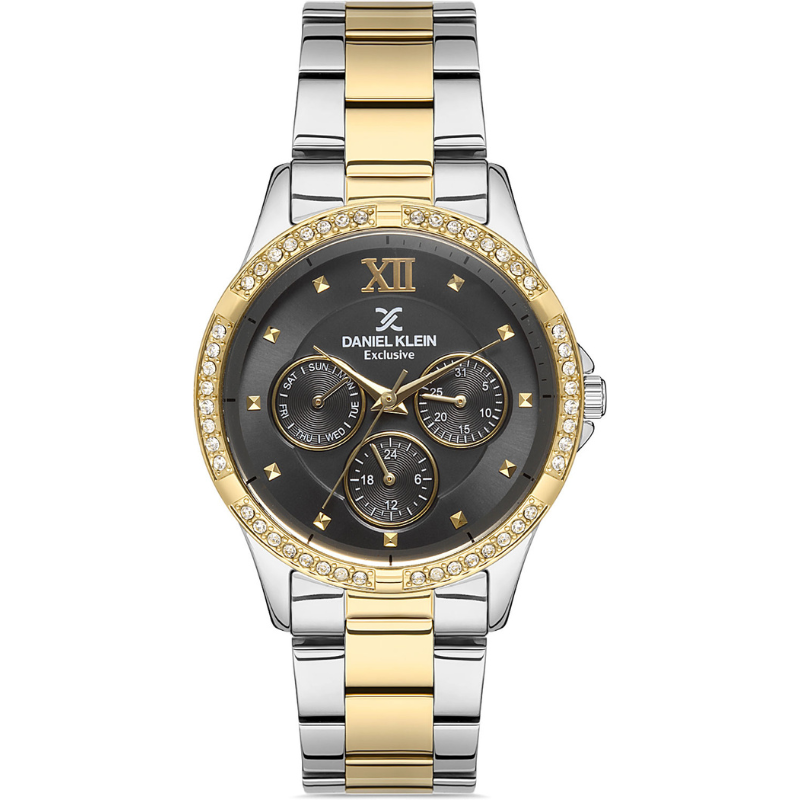 Daniel Klein Exclusive Dimond Multifuntion Black Dial Two Tone Watch - DK.1.12915-4