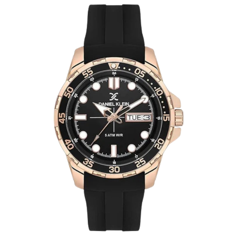 Daniel Klein Premium Day Date Window Black Dial and Silicone Strap Watch - DK.1.13911-6