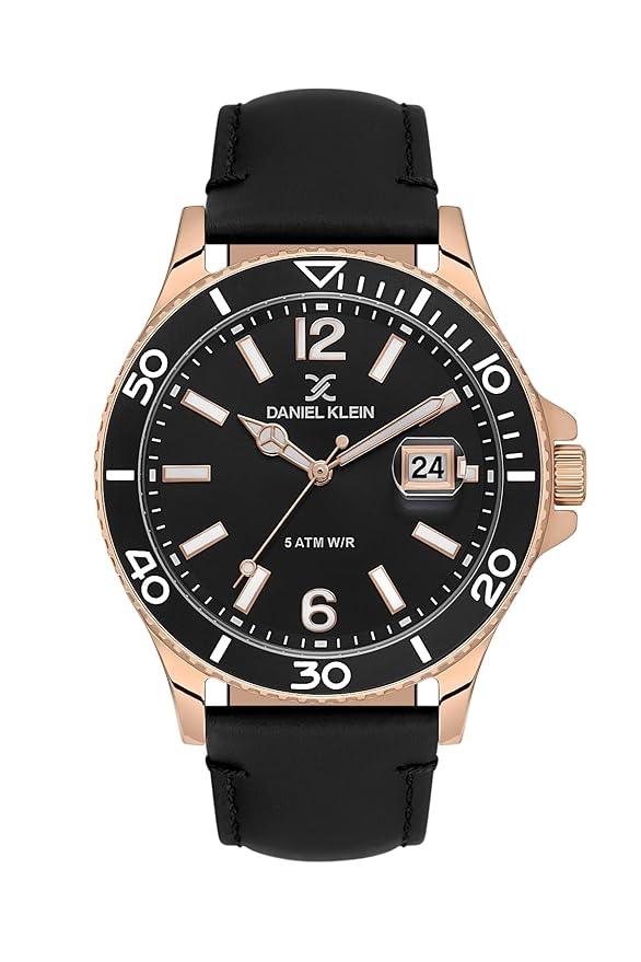 Daniel Klein Premium Date Window Black Dial And Genuine Leather Strap Rose Gold Watch - DK.1.13905-4