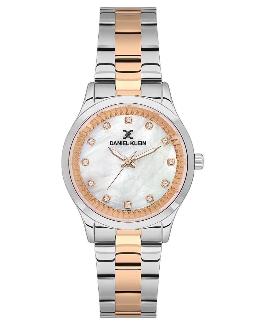 Daniel Klein Premium white mother-of-pearl dial two-tone watch with rose gold and silver stainless steel bracelet