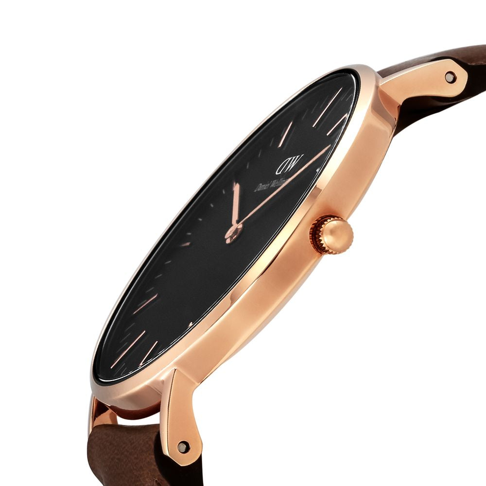 Daniel Wellington Bristol 36mm Black Dial Dark Brown Genuine Leather Gold Watch - DW00100137