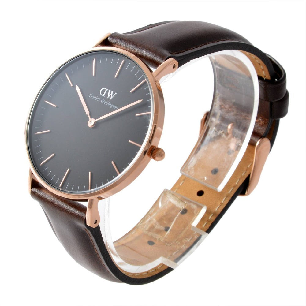 Daniel Wellington Bristol 36mm Black Dial Dark Brown Genuine Leather Gold Watch - DW00100137