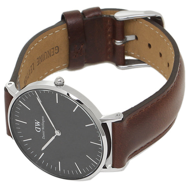Daniel Wellington Bristol 36mm Black Dial Dark Brown Genuine Leather Silver Watch - DW00100143
