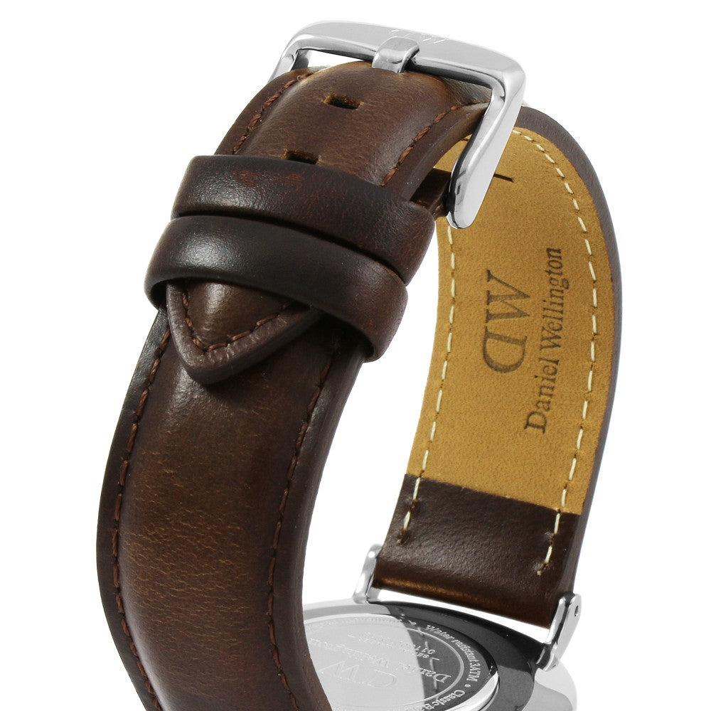 Daniel Wellington Bristol 36mm Black Dial Dark Brown Genuine Leather Silver Watch - DW00100143