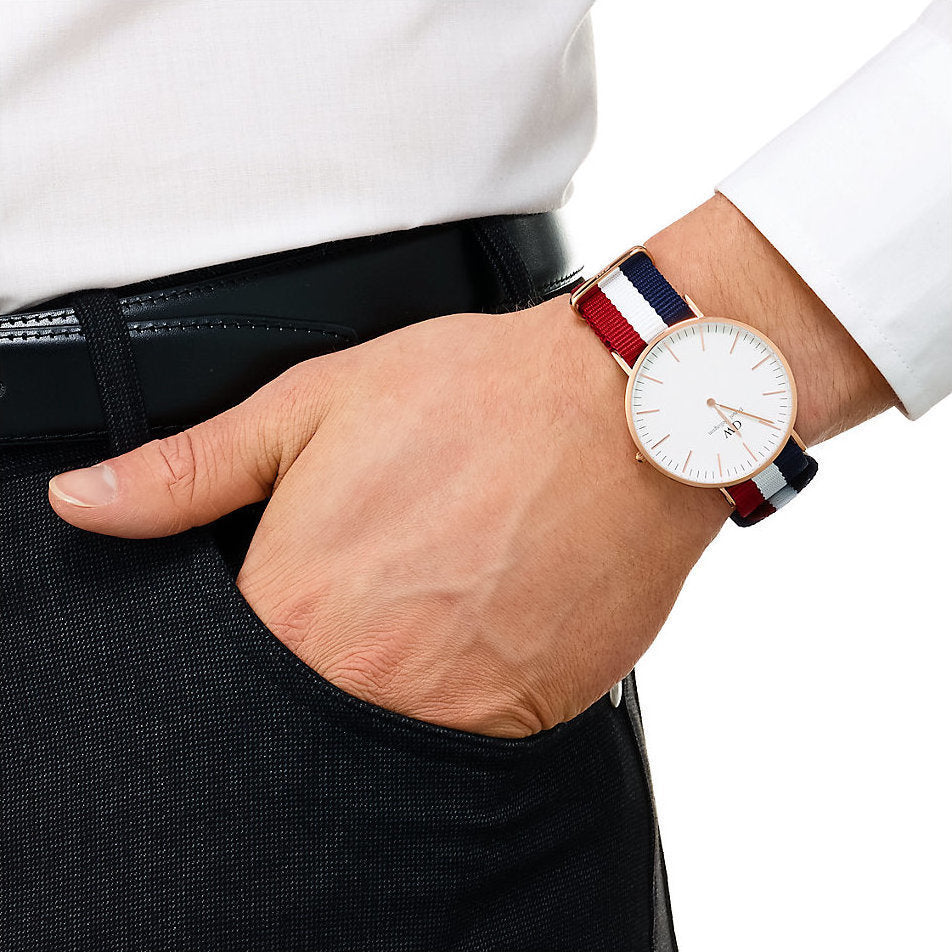 Daniel Wellington Cambridge 40mm White Dial Tricolour Strap Men's Gold Watch - DW00100003