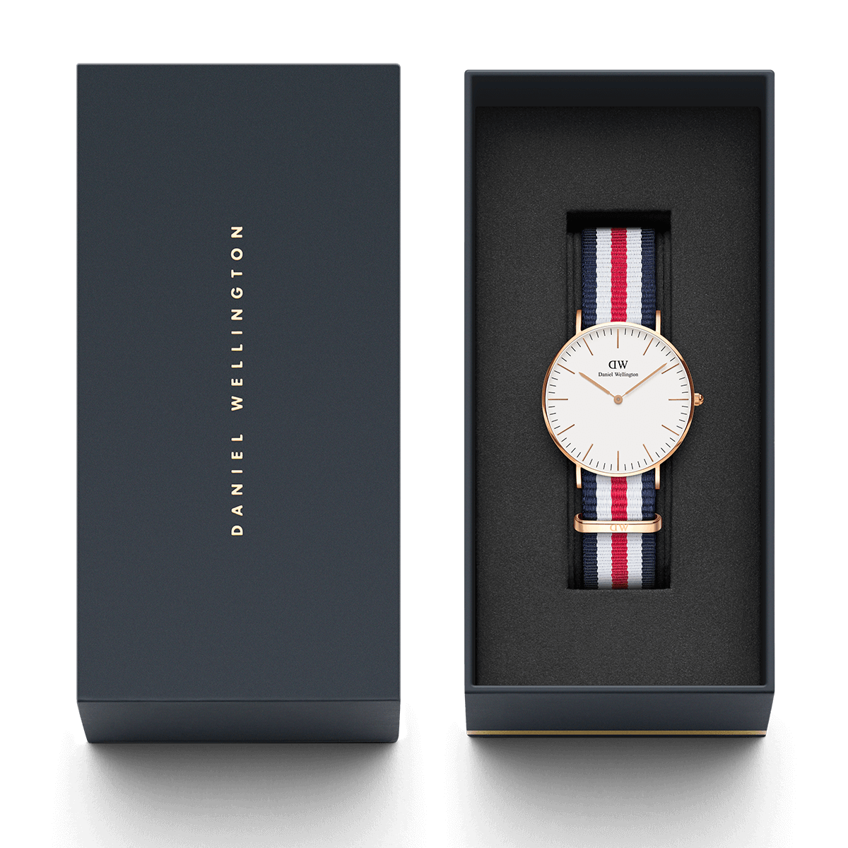 Daniel Wellington Canterbury 36mm White Dail Tricolour Nato Strap Gold Watch - DW00100030
