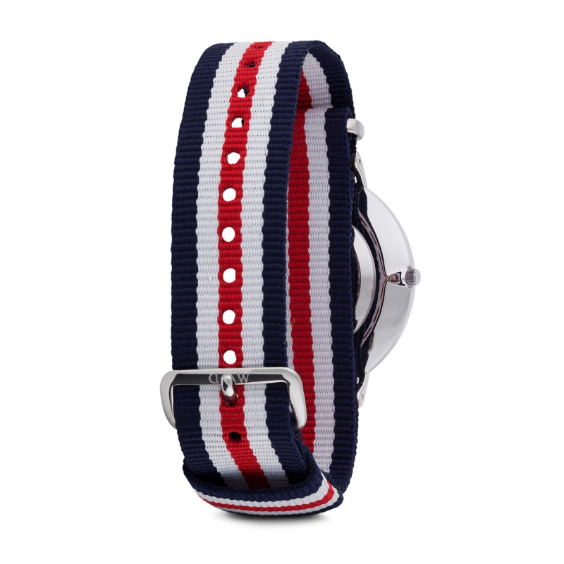 Daniel Wellington Canterbury 40mm White Dial Tricolour Nato Strap Men's Silver Watch - DW00100016