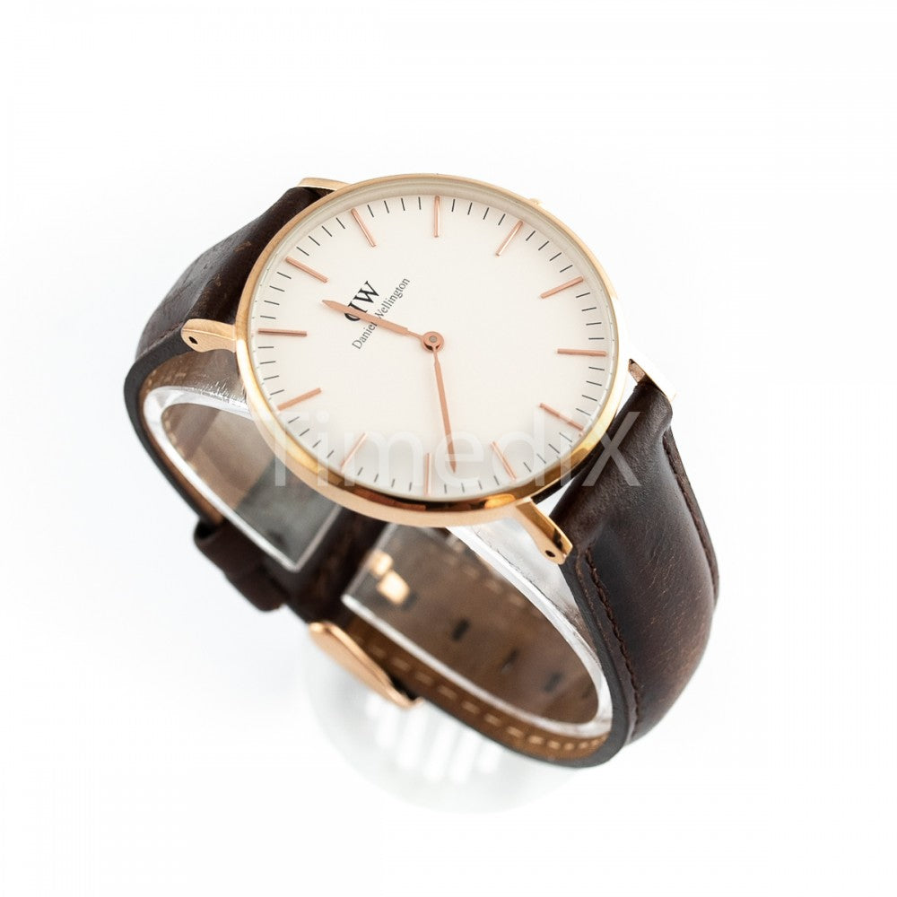 Daniel Wellington Classic Bristol 36mm White Dial Dark Brown Genuine Leather Gold Watch - DW00100039