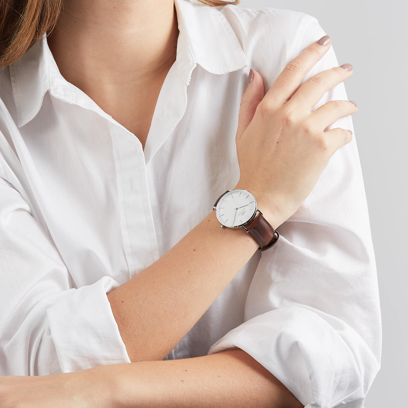 Daniel Wellington Classic Bristol 36mm White Dial Dark Brown Genuine Leather Silver Watch - DW00100056