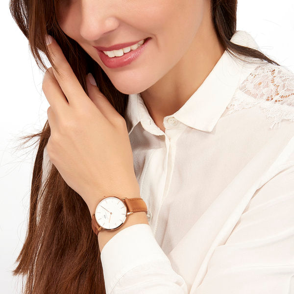 Daniel Wellington Classic Durham 28mm White Dial Brown Genuine Leather Women's Watch - DW00100172