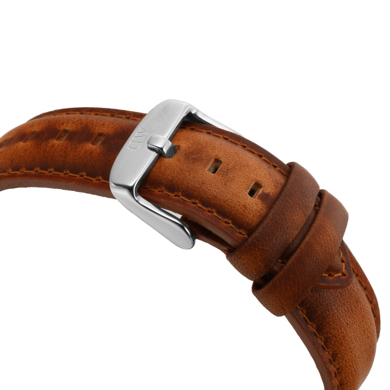 Daniel Wellington Dapper Durham 38mm White Dial Brown Genuine Leather Silver Date Watch - DW00100116