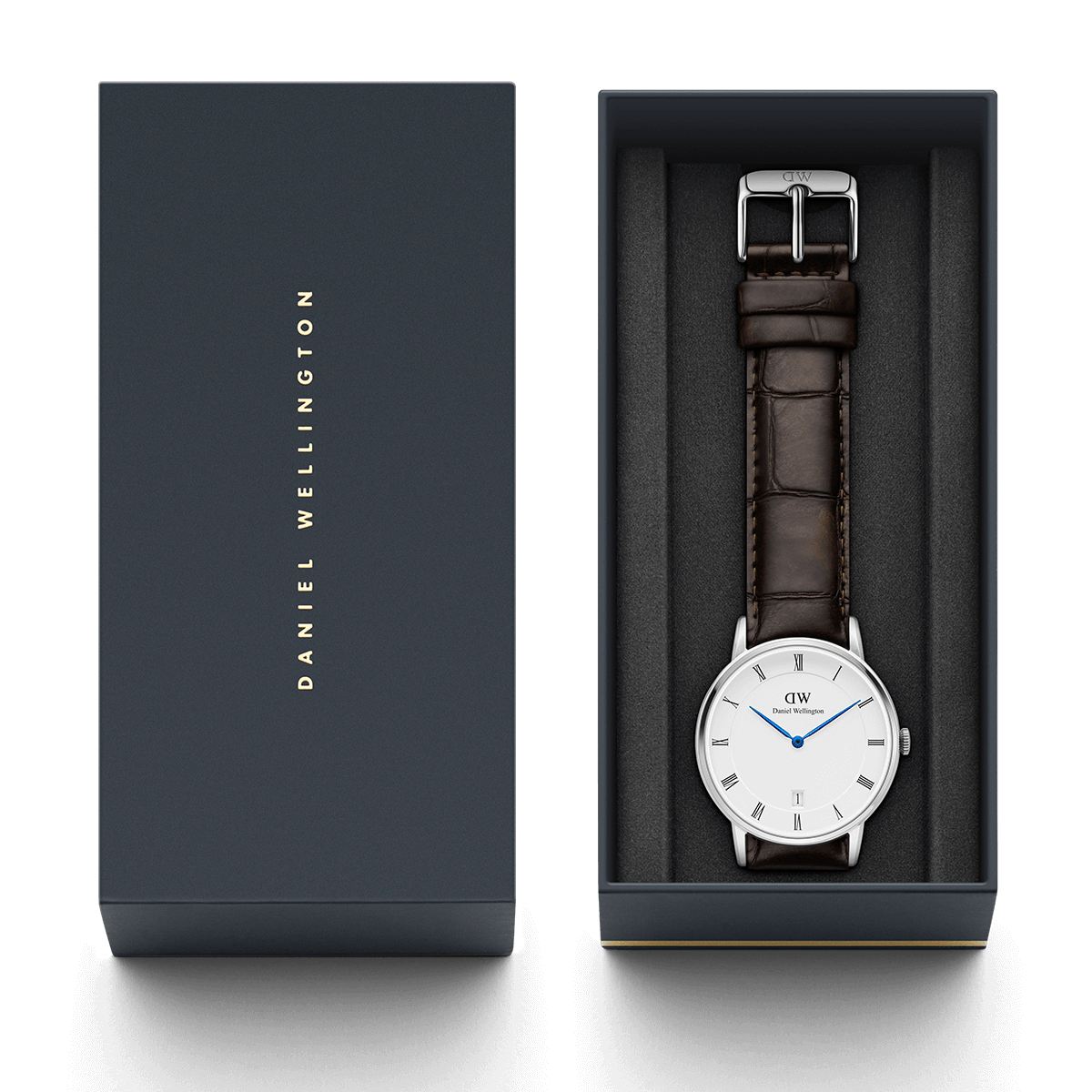 Daniel Wellington Dapper York 38mm White Dial Dark Brown Genuine Leather Silver Date Watch - DW00100089