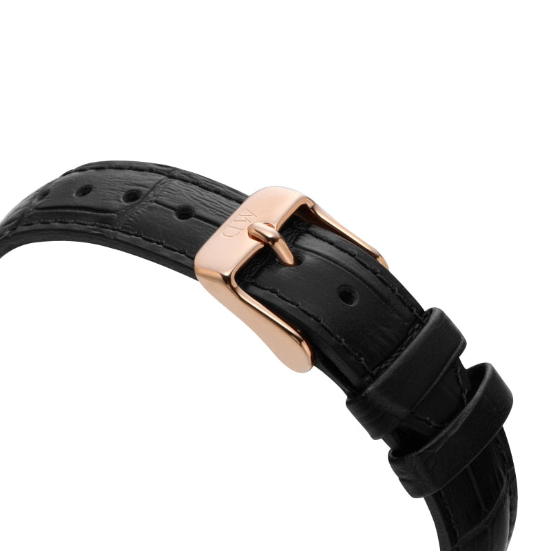 Daniel Wellington Reading 32mm White Dial Black Genuine Leather Women's Gold Watch - DW00100173