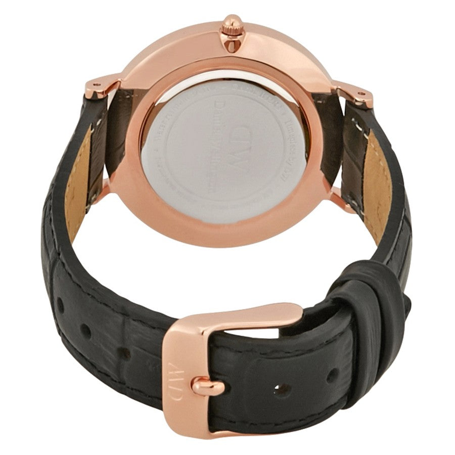 Daniel Wellington Reading 32mm White Dial Black Genuine Leather Women's Gold Watch - DW00100173