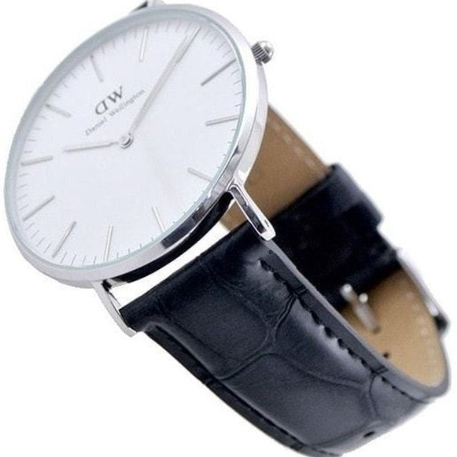 Daniel Wellington Reading 36mm White Dial Black Genuine Leather Silver Watch - DW00100058