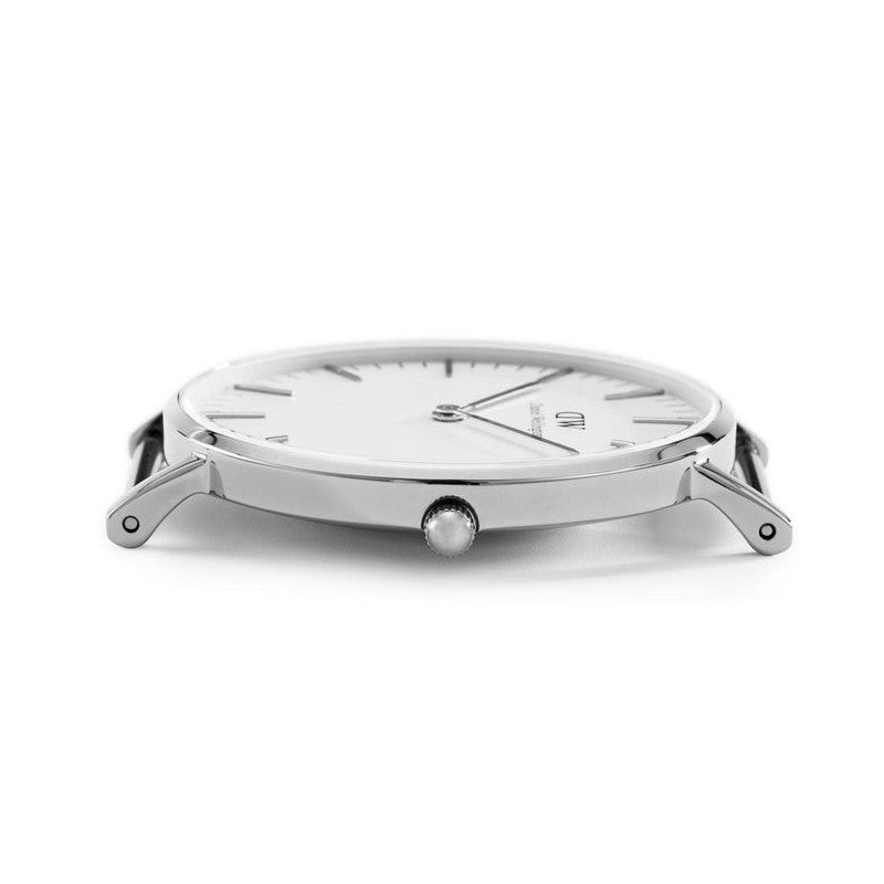Daniel Wellington Reading 36mm White Dial Black Genuine Leather Silver Watch - DW00100058