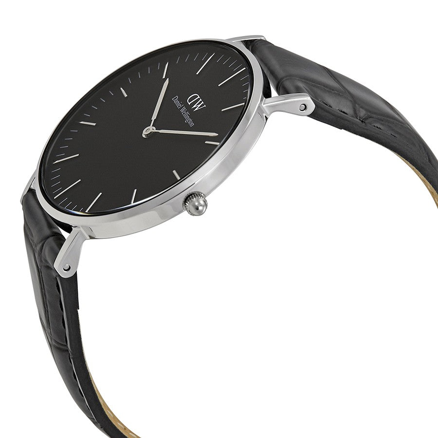 Daniel Wellington Reading 36mm Black Dial Black Genuine Leather Silver Watch - DW00100147