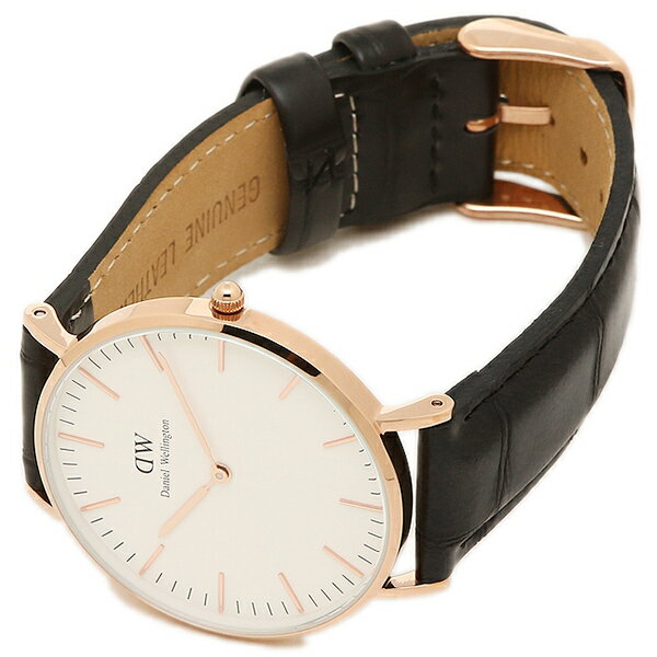 Daniel Wellington Reading 40mm White Dial Black Genuine Leather Gold Watch - DW00100014