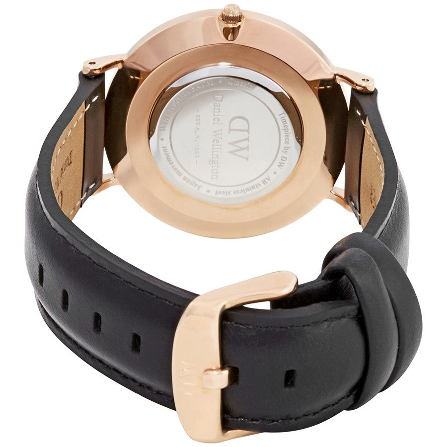 Daniel Wellington Sheffield 36mm White Dial Black Genuine Leather Gold Watch - DW00100036