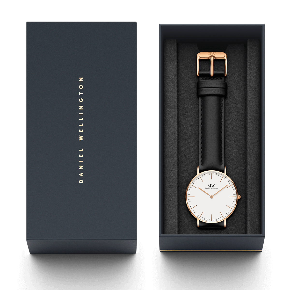 Daniel Wellington Sheffield 36mm White Dial Black Genuine Leather Gold Watch - DW00100036