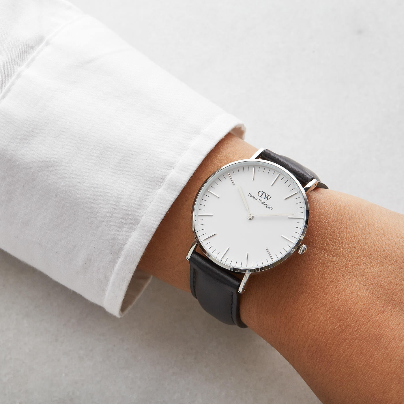 Daniel Wellington Sheffield 36mm White Dial Black Genuine Leather Silver Watch - DW00100053