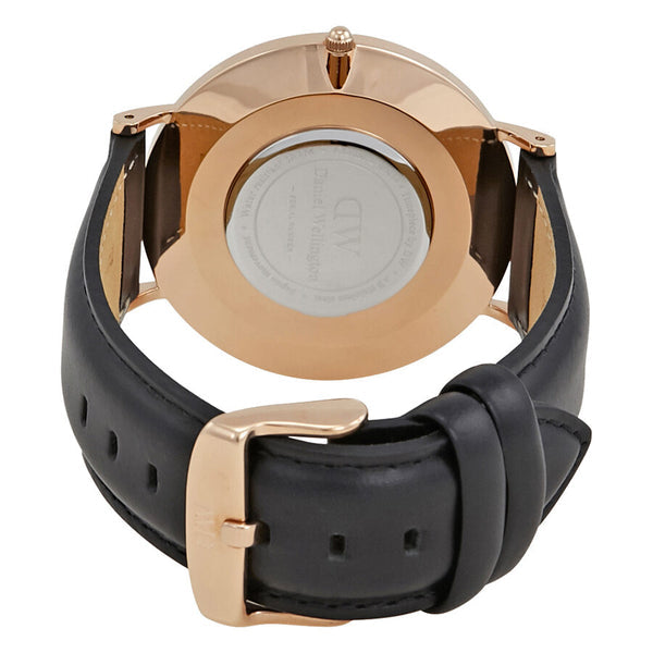 Daniel Wellington Sheffield 40mm White Dial Black Genuine Leather Men's Gold Watch - DW00100007